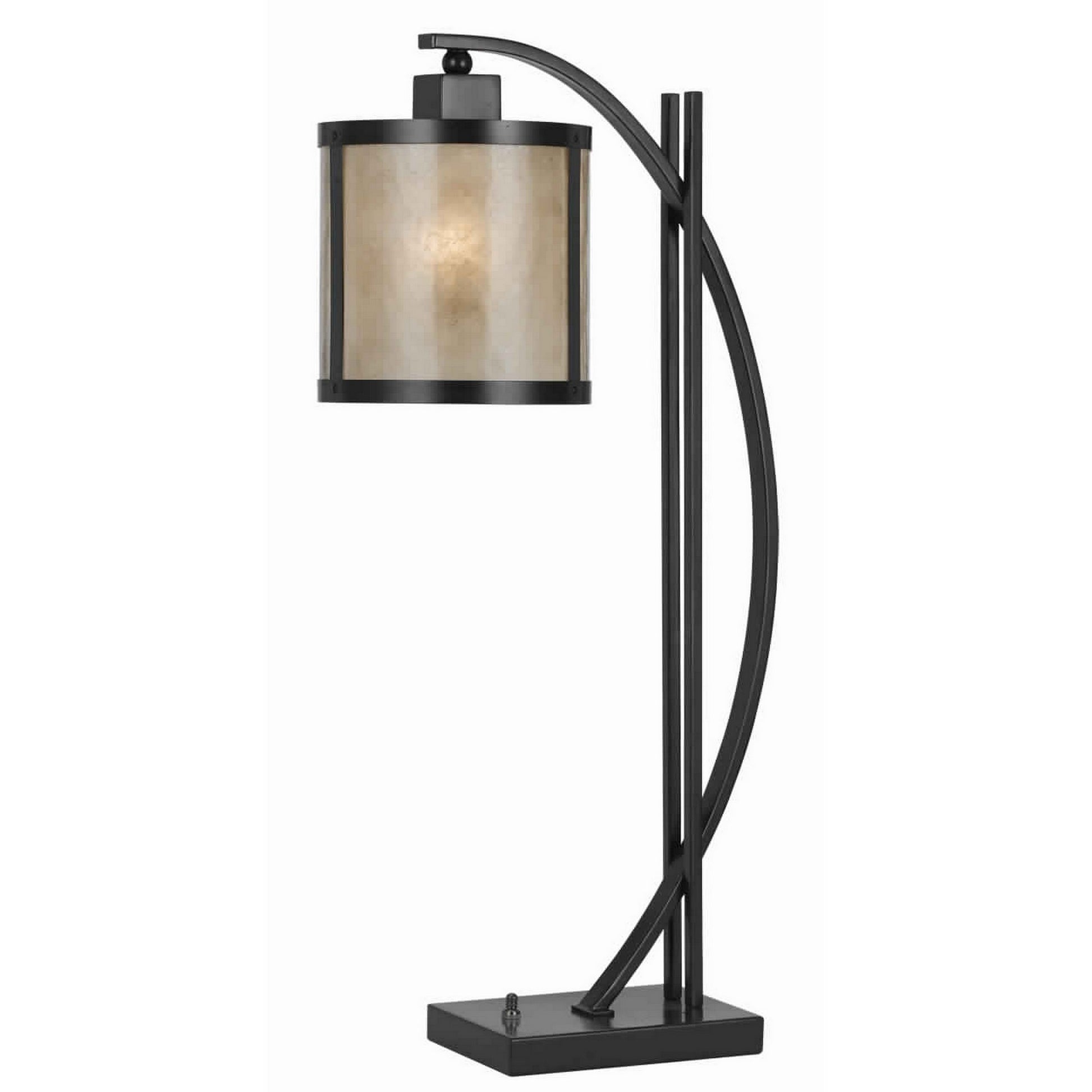 60 Watt Table Lamp with Metal Body and Mica Drum Shade Black By Casagear Home BM223695