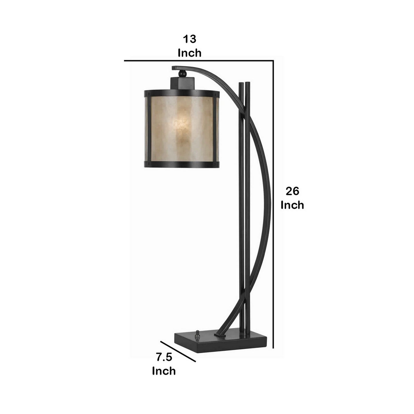 60 Watt Table Lamp with Metal Body and Mica Drum Shade Black By Casagear Home BM223695