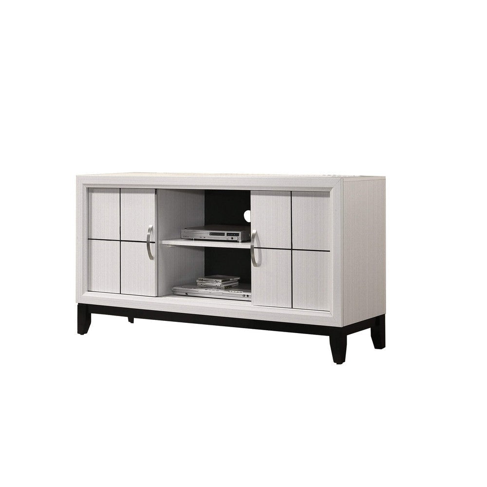 Wooden TV Stand with 2 Drawers and 2 Open Compartments, White and Black By Casagear Home