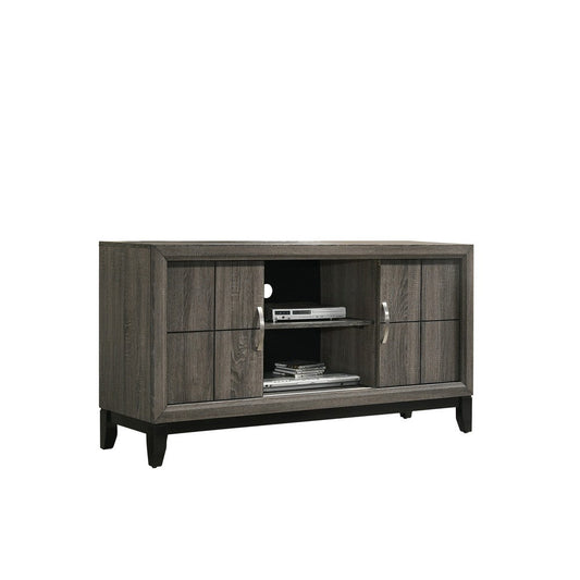 Wooden TV Stand with 2 Drawers and 2 Open Compartments, Brown and Black By Casagear Home