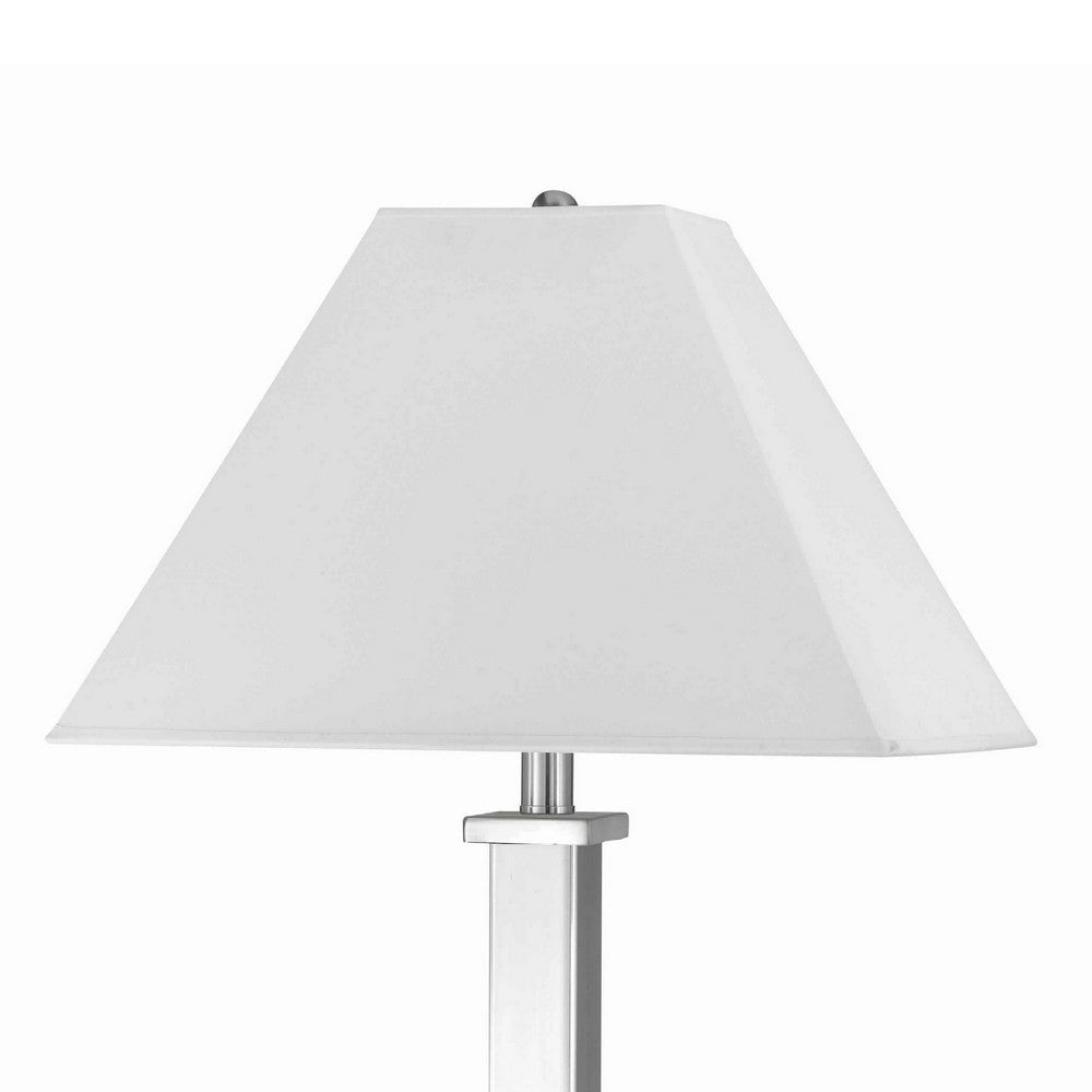 Trapezoid Shade Table Lamp with Metal Base and 2 USB Ports,White and Chrome By Casagear Home BM224678