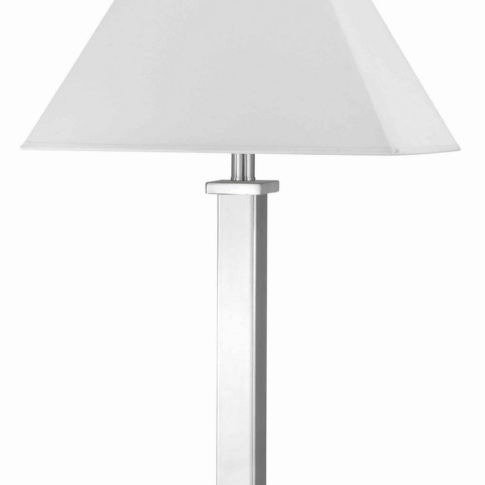 Trapezoid Shade Table Lamp with Metal Base and 2 USB Ports,White and Chrome By Casagear Home BM224678