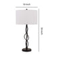 Round Fabric Shade Table Lamp with Metal Spiral Design Base,White and Black By Casagear Home BM224685