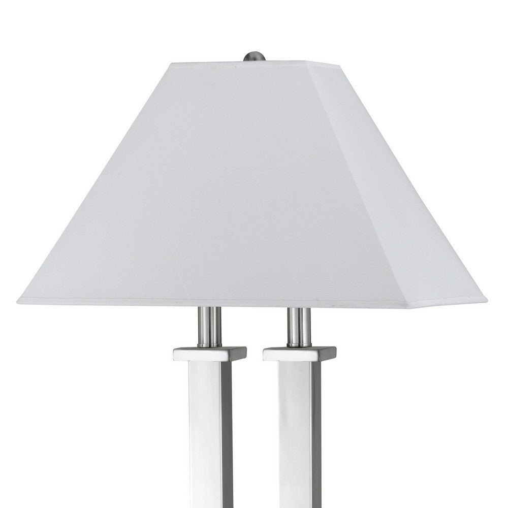 60W x 2 Desk Lamp with Trapezoid Shade and Power Strip Silver and White By Casagear Home BM224694