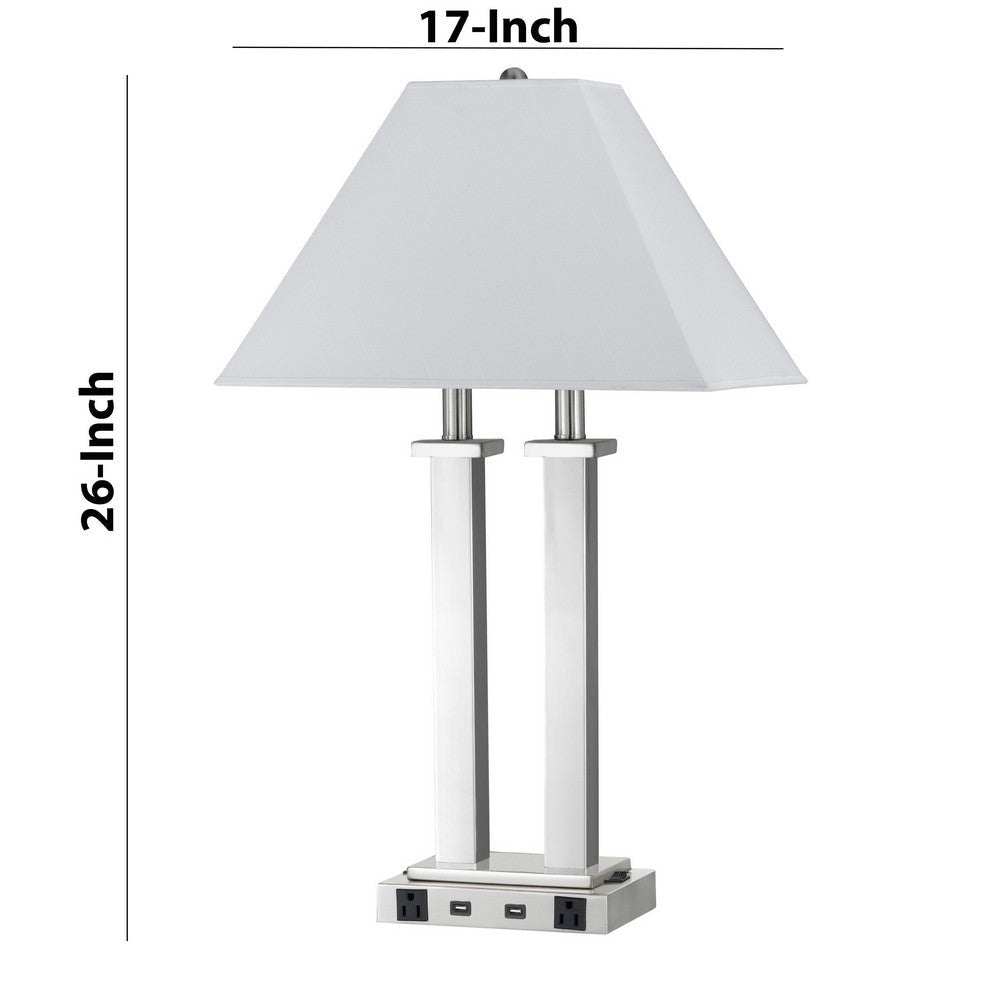 60W x 2 Desk Lamp with Trapezoid Shade and Power Strip Silver and White By Casagear Home BM224694