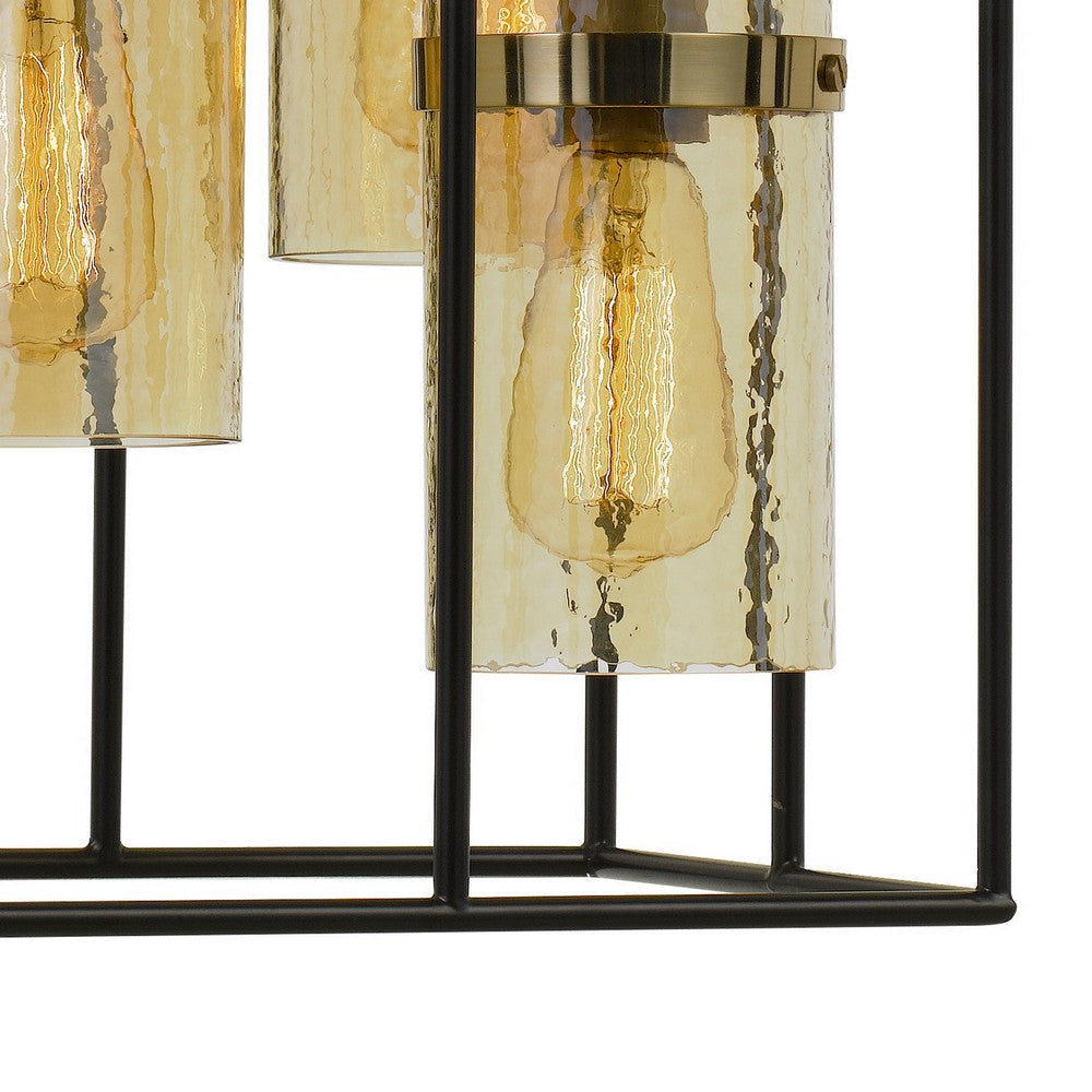 Rectangular Open Cage Design Pendant with Cylindrical Glass Shade Black By Casagear Home BM224818