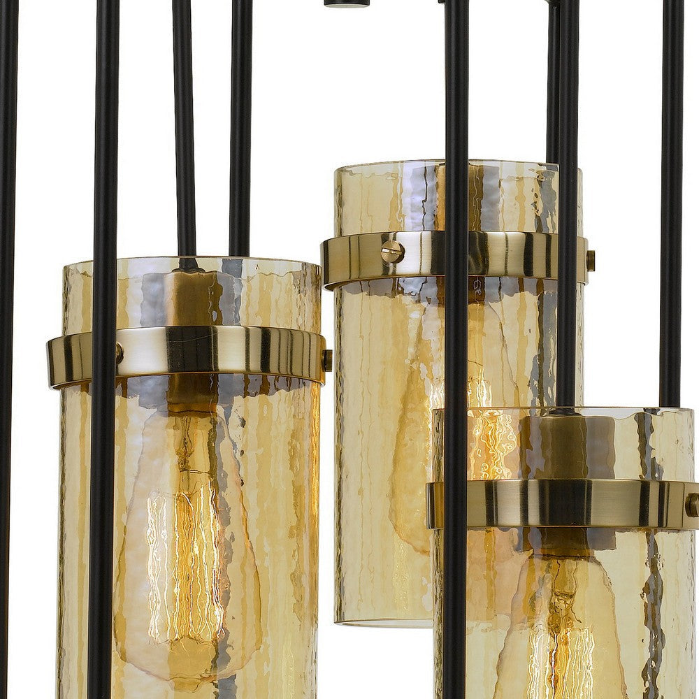 Rectangular Open Cage Design Pendant with Cylindrical Glass Shade Black By Casagear Home BM224818