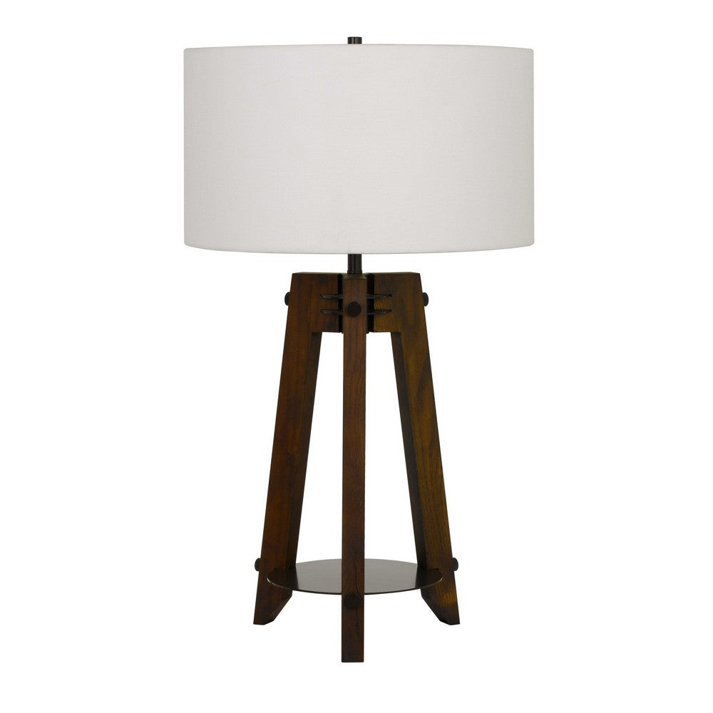 Drum Shade Table Lamp with Wooden Tripod Base White and Brown By Casagear Home BM224833