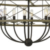 Round Wooden Frame Pendant Fixture with Metal Lattice Design Dark Bronze By Casagear Home BM224924