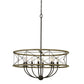 Round Wooden Frame Pendant Fixture with Metal Lattice Design, Dark Bronze By Casagear Home