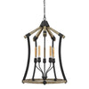 5 Bulb Pendant Fixture with Wooden and Metal Frame Brown and Black By Casagear Home BM224958