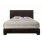 Faux Leather Eastern King Bed with Low Profile Footboard, Espresso Brown By Casagear Home