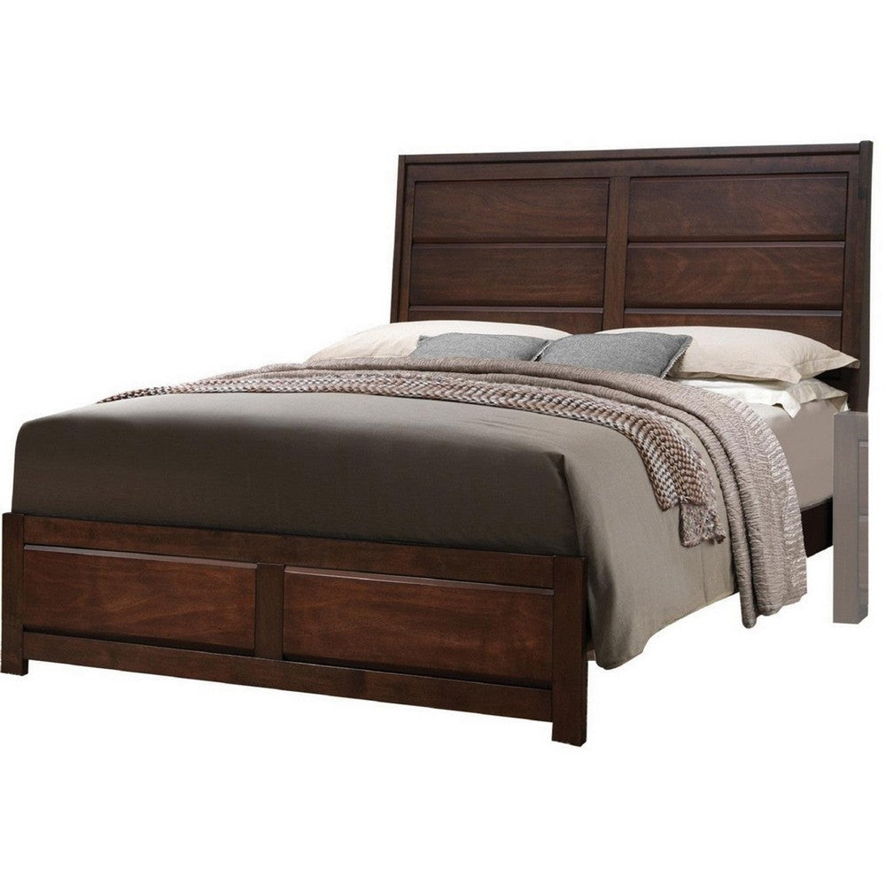 Raised Panel Design Wooden Eastern King Bed with Sleek Legs, Walnut Brown By Casagear Home