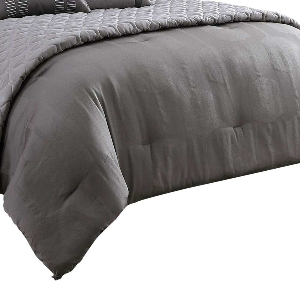 10 Piece Queen Polyester Comforter Set with Geometric Print Gray By Casagear Home BM225160