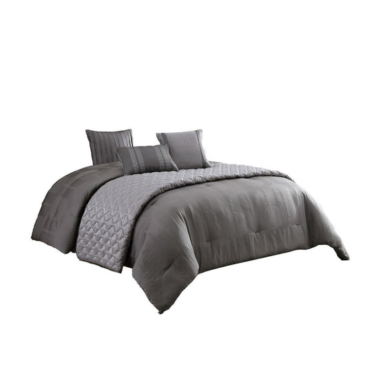 10 Piece Queen Polyester Comforter Set with Geometric Print, Gray By Casagear Home