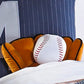 6 Piece Polyester Full Comforter Set with Baseball Inspired Print Blue By Casagear Home BM225162