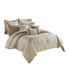 10 Piece King Polyester Comforter Set with Damask Print, Cream and Gold By Casagear Home