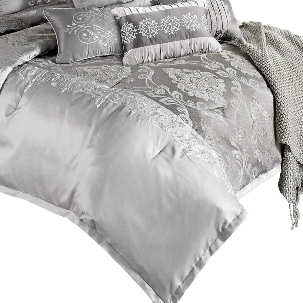 12 Piece King Polyester Comforter Set with Medallion Print Platinum Gray By Casagear Home BM225173