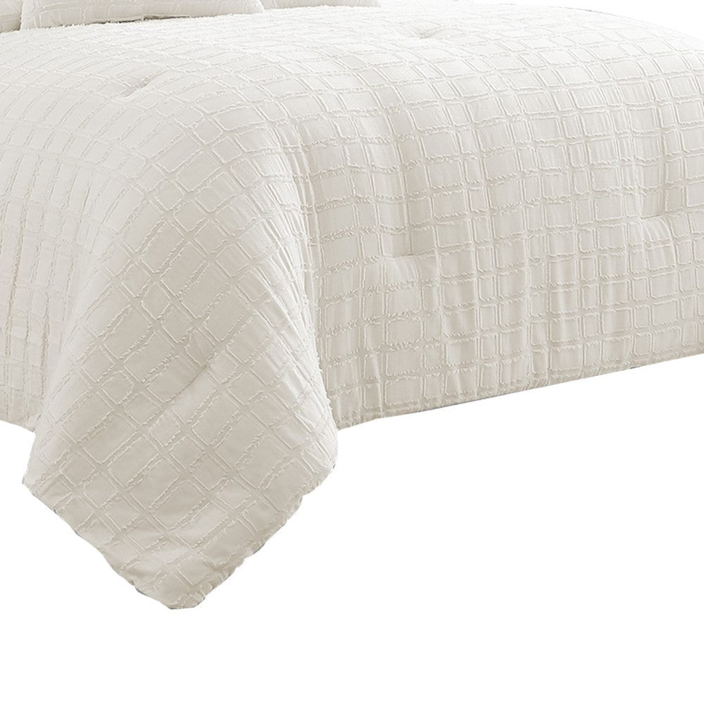 6 Piece Cotton King Comforter Set with Fringe Details White By Casagear Home BM225177