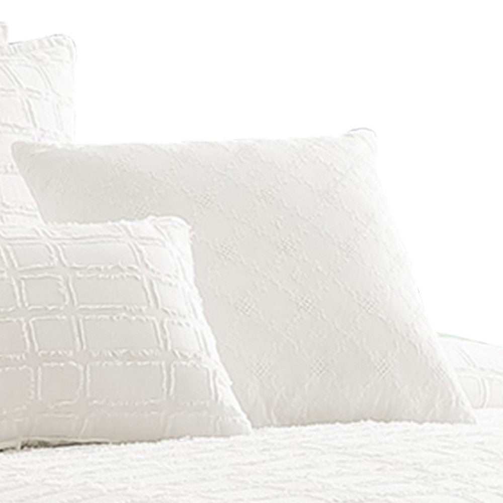 6 Piece Cotton King Comforter Set with Fringe Details White By Casagear Home BM225177