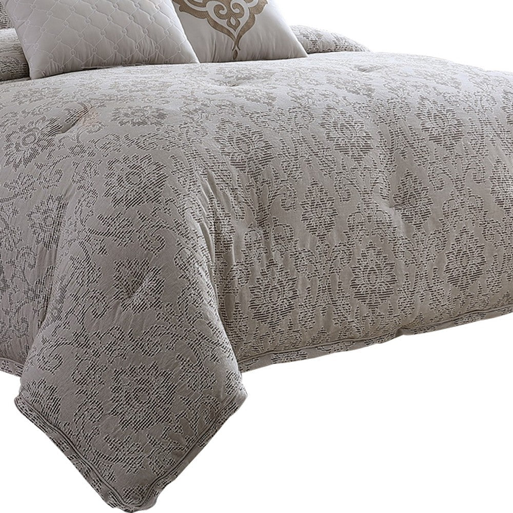 10 Piece King Cotton Comforter Set with Textured Floral Print Gray By Casagear Home BM225179