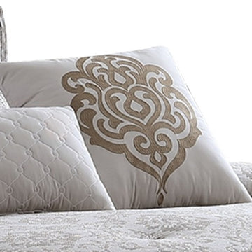 9 Piece Queen Cotton Comforter Set with Textured Floral Print Gray By Casagear Home BM225180