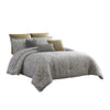 8 Piece Queen Polyester Comforter Set with Medallion Print, Gray and Gold By Casagear Home