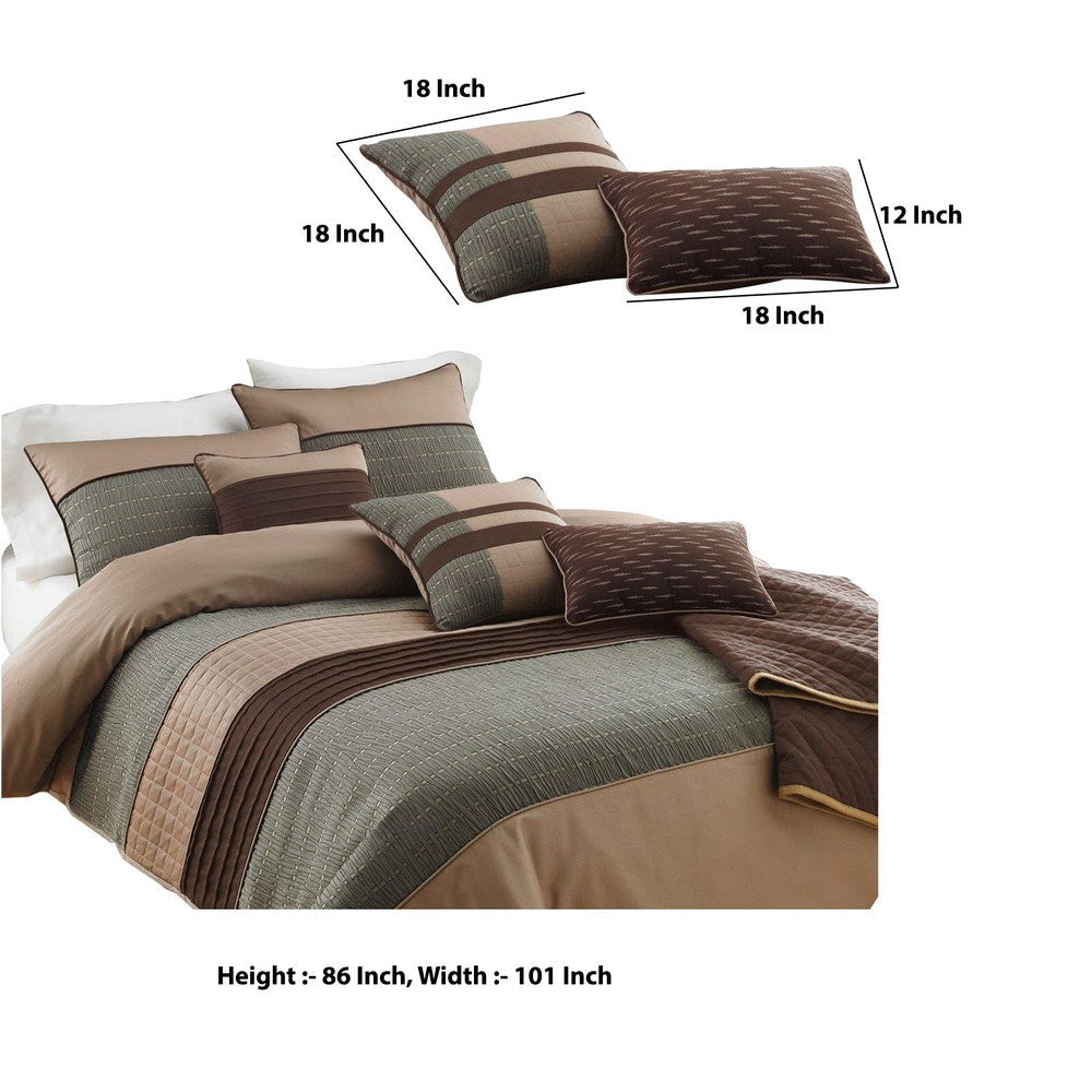 7 Piece King Polyester Comforter Set with Pleats and Texture Gray and Brown By Casagear Home BM225183