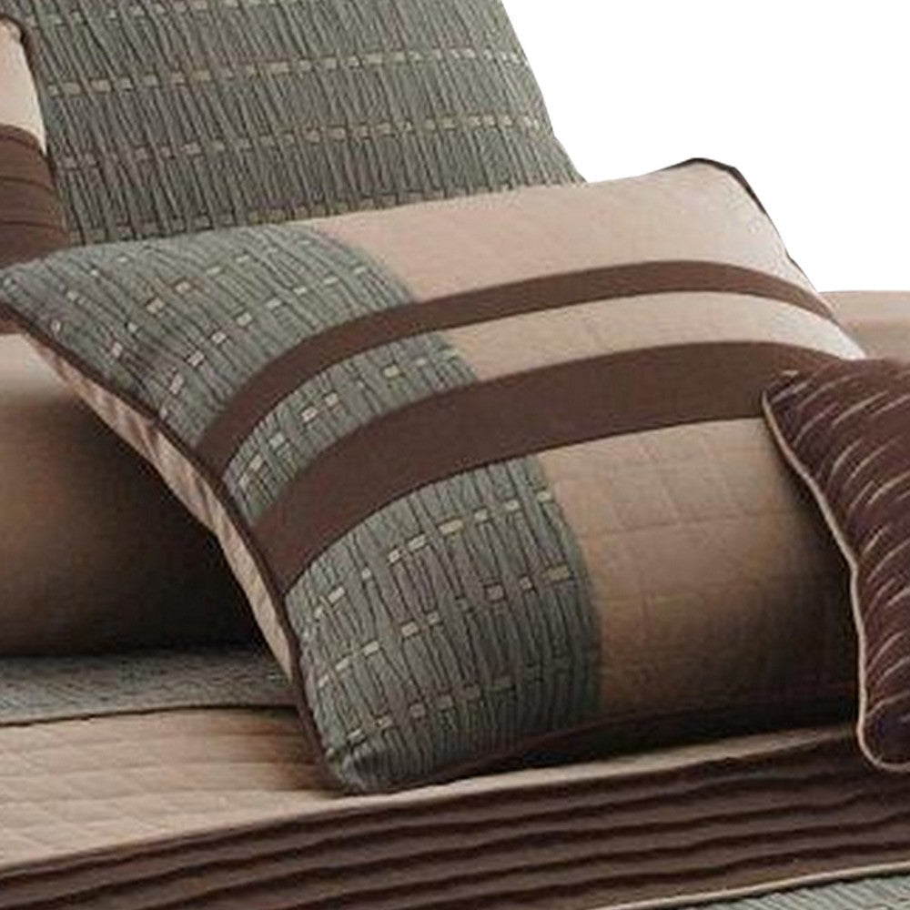 7 Piece Queen Comforter Set with Pleats and Texture Gray and Brown By Casagear Home BM225184