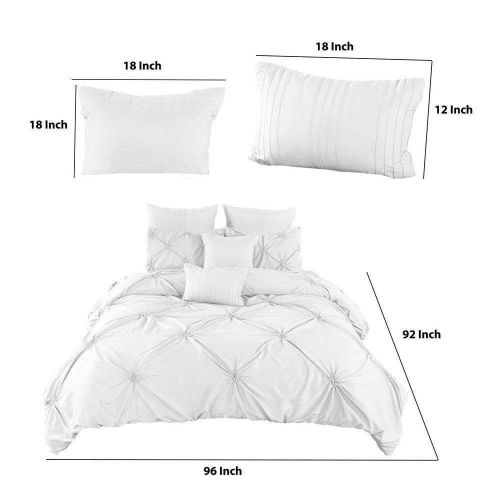 8 Piece Queen Polyester Comforter Set with Diamond Tufting White By Casagear Home BM225186