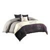 7 Piece Queen Polyester Comforter Set with Leaf Embroidery, Gray and Purple By Casagear Home