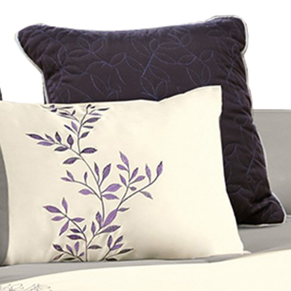 7 Piece Queen Polyester Comforter Set with Leaf Embroidery Gray and Purple By Casagear Home BM225190