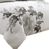 7 Piece Cotton King Comforter Set with Floral Print Gray and White By Casagear Home BM225191