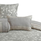 King Size 7 Piece Fabric Comforter Set with Leaf Prints Gray By Casagear Home BM225197