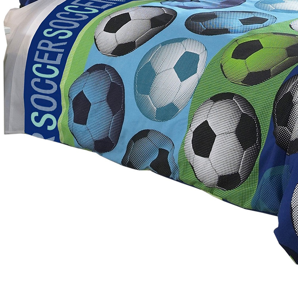 4 Piece Full Size Comforter Set with Soccer Theme Multicolor By Casagear Home BM225200