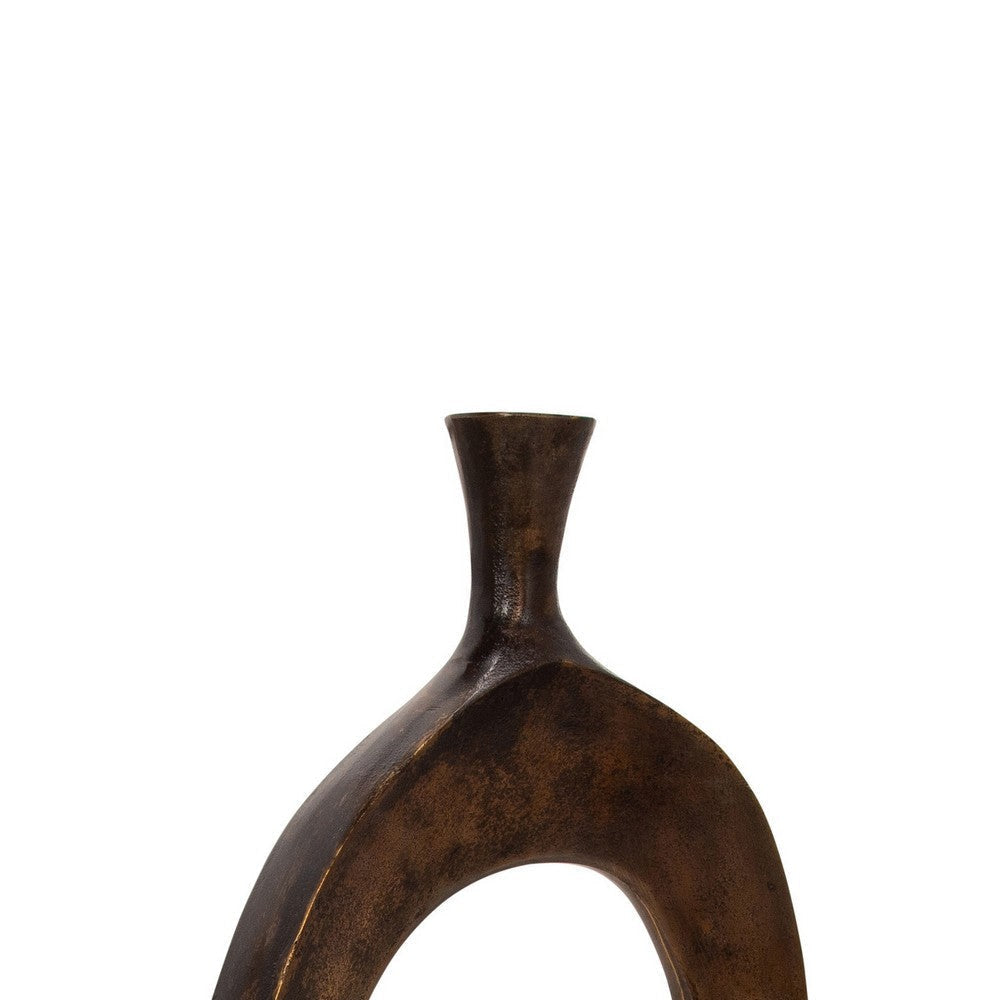 25 Inch Cut Out Metal Vase with Narrow Neck and Mouth Dark Bronze By Casagear Home BM225579