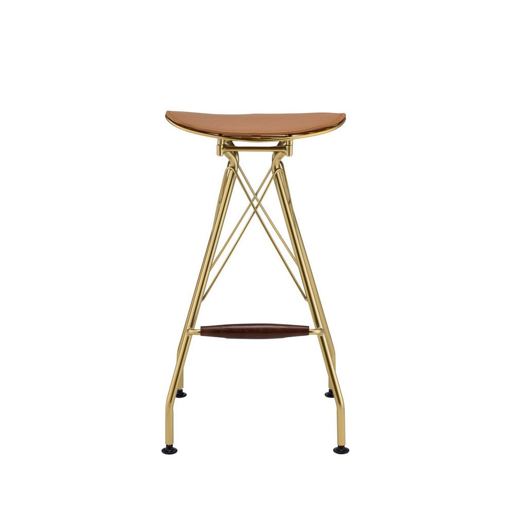 30 Inch Metal Backless Barstool with Braces Set of 2 Gold By Casagear Home BM225693