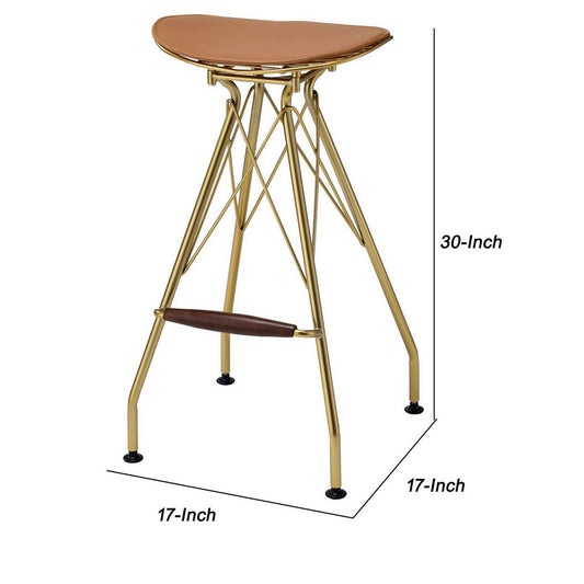 30 Inch Metal Backless Barstool with Braces, Set of 2, Gold By Casagear Home