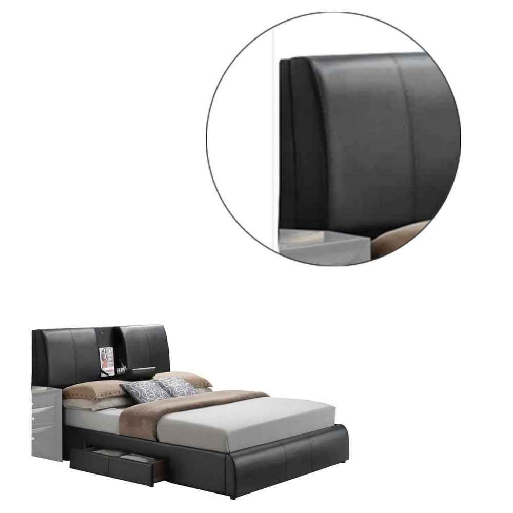 Faux Leather Eastern King Bed with Storage Headboard and Drop Tray Black By Casagear Home BM225708