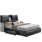 Faux Leather Eastern King Bed with Storage Headboard and Drop Tray, Black By Casagear Home