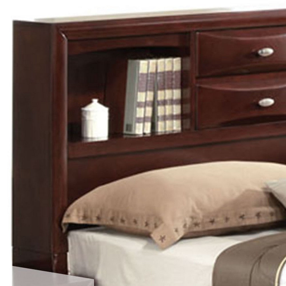 Panel Design Eastern King Size Bed with Bookcase and Drawers Brown By Casagear Home BM225709