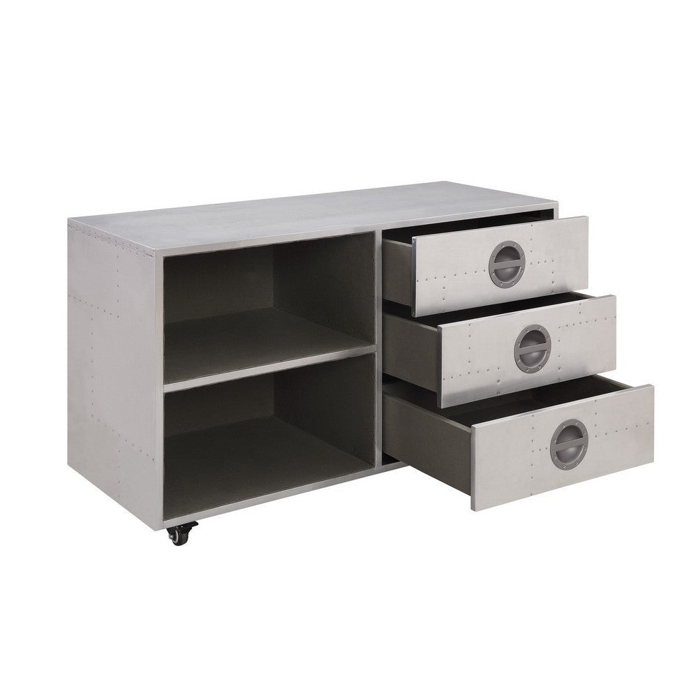 3 Drawer Metal Cabinet with Aluminum Patchwork and 1 Shelf Silver By Casagear Home BM225730