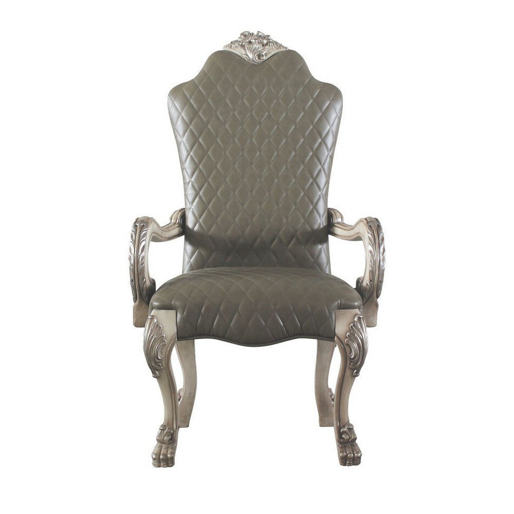 Leatherette Arm Chair with High Back and Claw Legs Set of 2 Antique White By Casagear Home BM225881