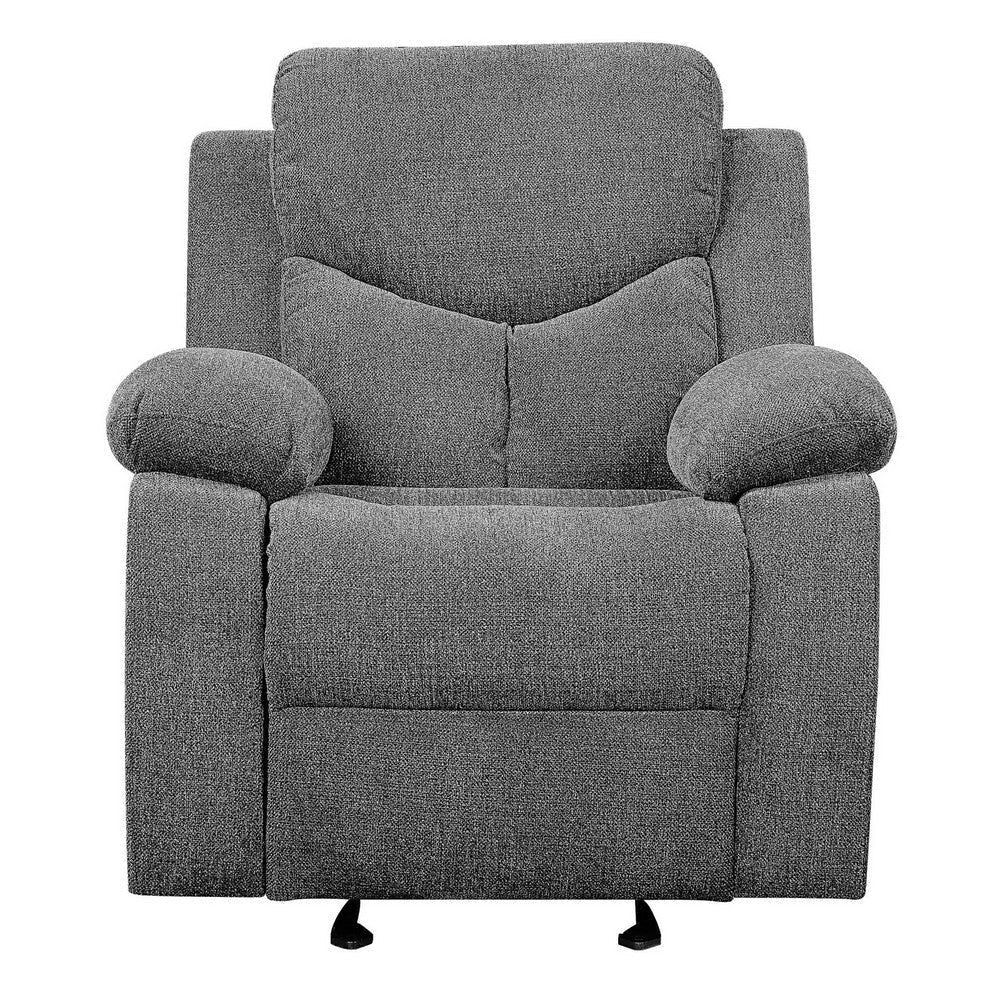 Fabric Upholstered Glider Recliner Chair with Pillow Top Armrest Gray By Casagear Home BM225898