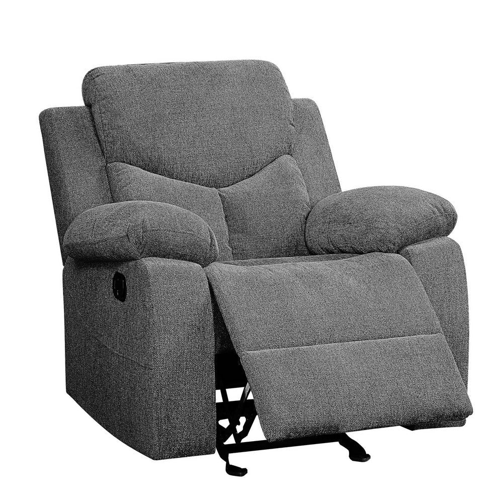 Fabric Upholstered Glider Recliner Chair with Pillow Top Armrest Gray By Casagear Home BM225898