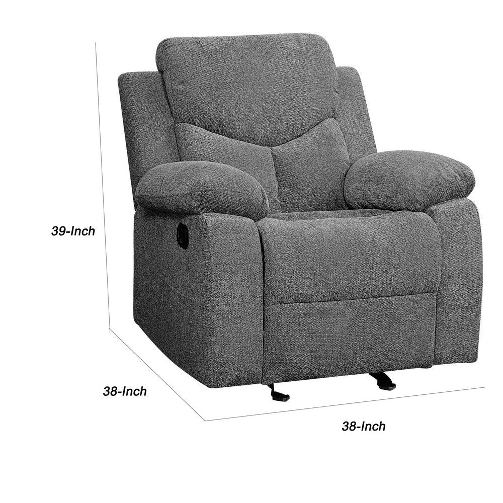 Fabric Upholstered Glider Recliner Chair with Pillow Top Armrest Gray By Casagear Home BM225898