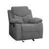 Fabric Upholstered Glider Recliner Chair with Pillow Top Armrest, Gray By Casagear Home