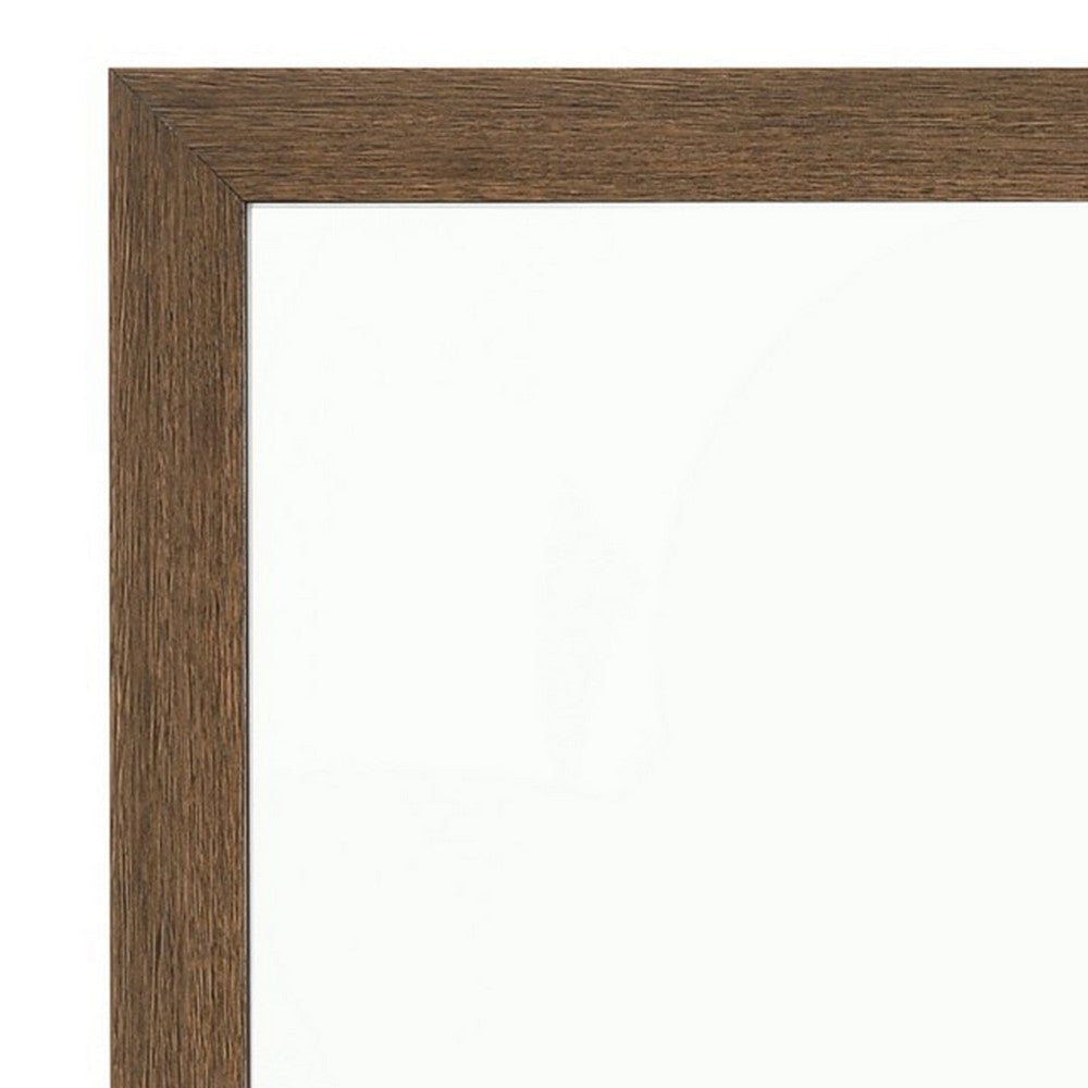 Transitional Style Wooden Frame Mirror with Grain Details Brown By Casagear Home BM225938