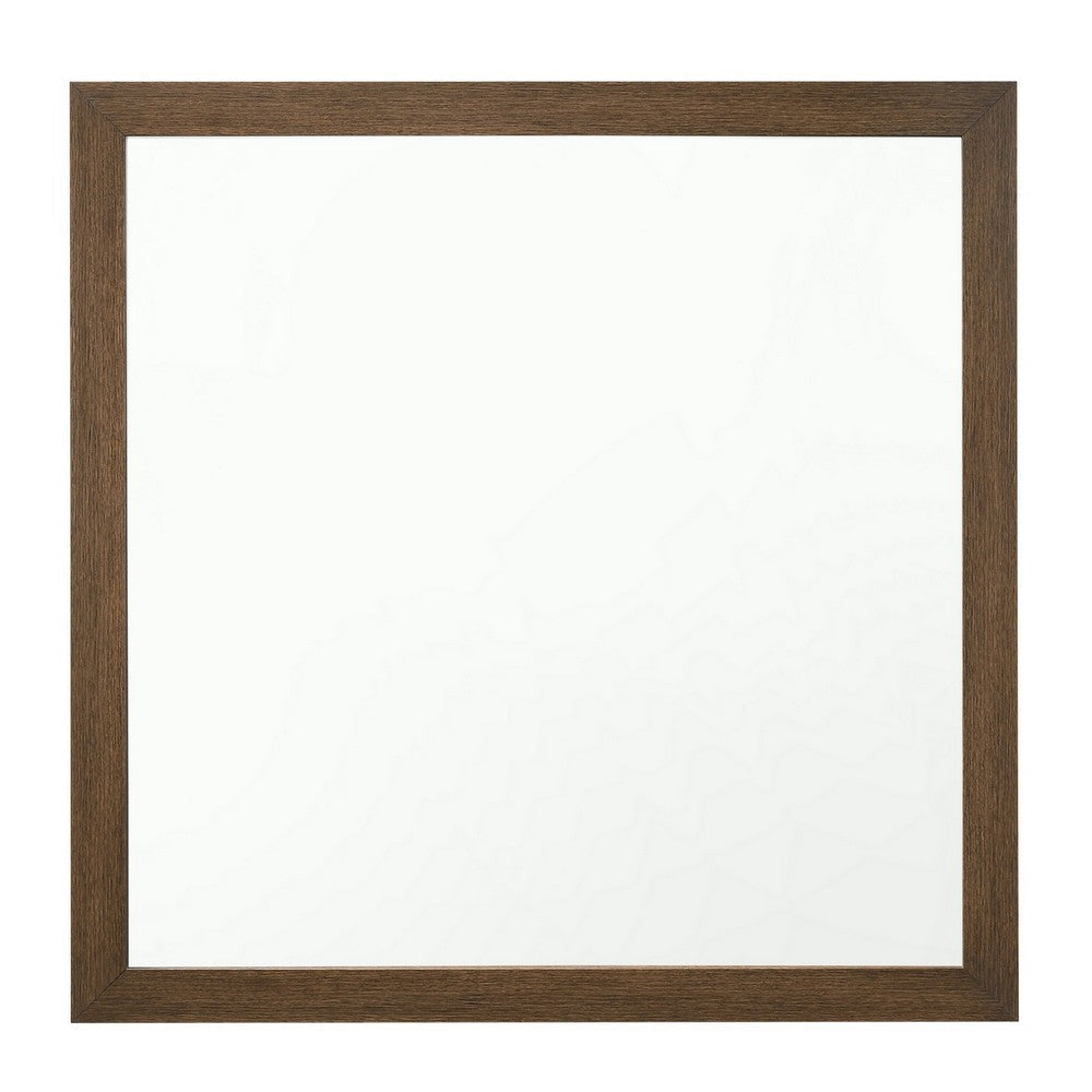 Transitional Style Wooden Frame Mirror with Grain Details, Brown By Casagear Home