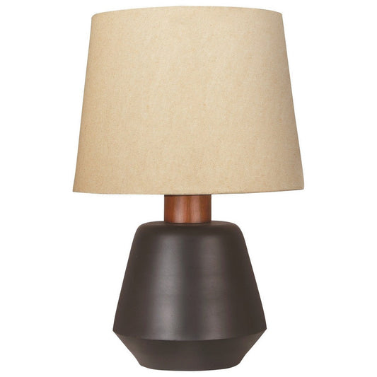 Metal Frame Table Lamp with Fabric Shade, Beige and Black By Casagear Home